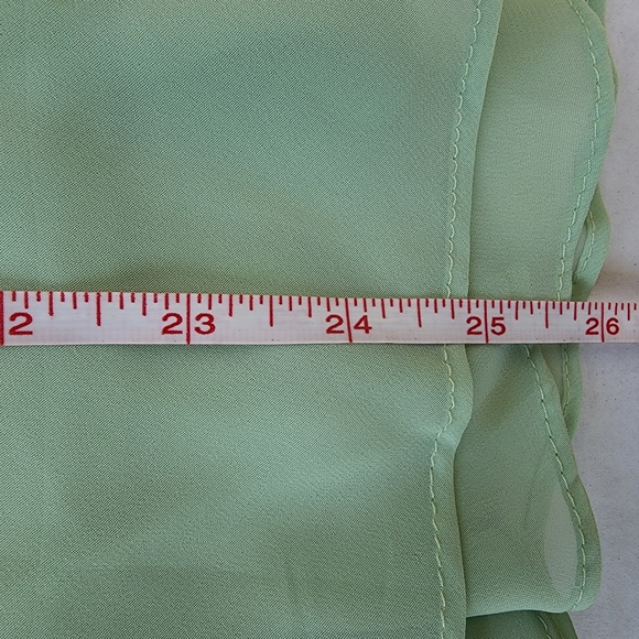 Mint Green 2 Piece Pleated Ruffle Chiffon Jewel Pin Top & Midi Skirt Set - Picture 7 of 16